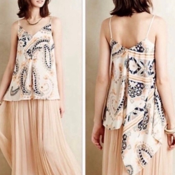 Anthropologie HD In Paris Paisley Moonset silk asymmetrical top. sz. 10P - Picture 9 of 9